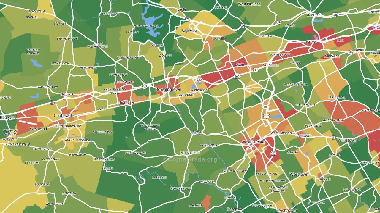 Chester County, PA Map of Theft Rates