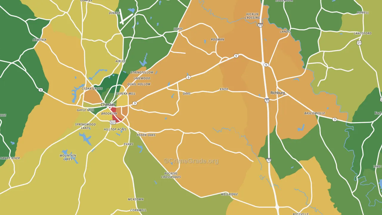 Chester County, SC Map of Theft Rates