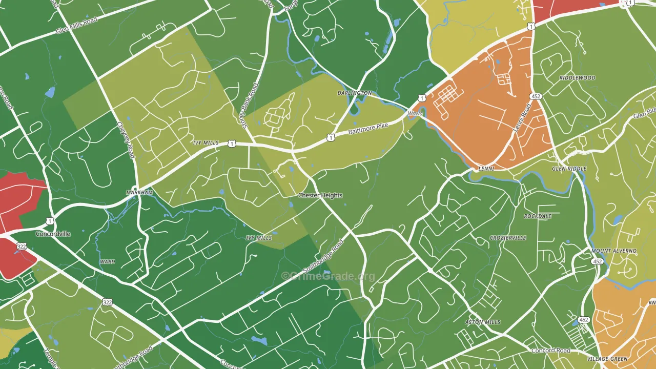 Chester Heights, PA Map of Theft Rates