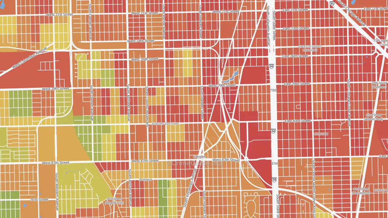 Chester Highlands, Chicago, IL Map of Theft Rates