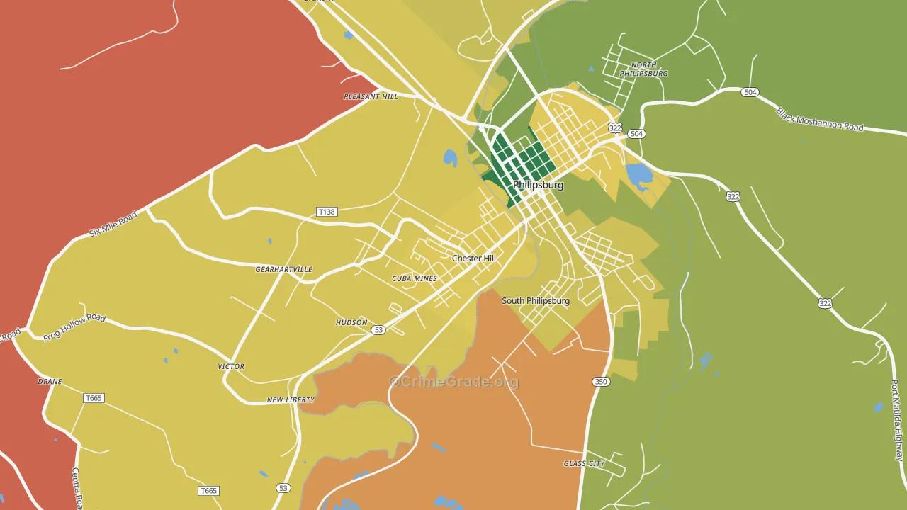 Chester Hill, PA Map of Theft Rates