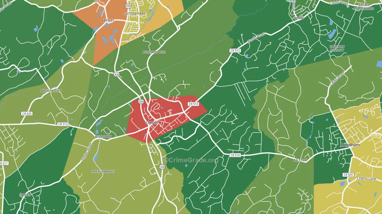 Chester, NJ Map of Theft Rates