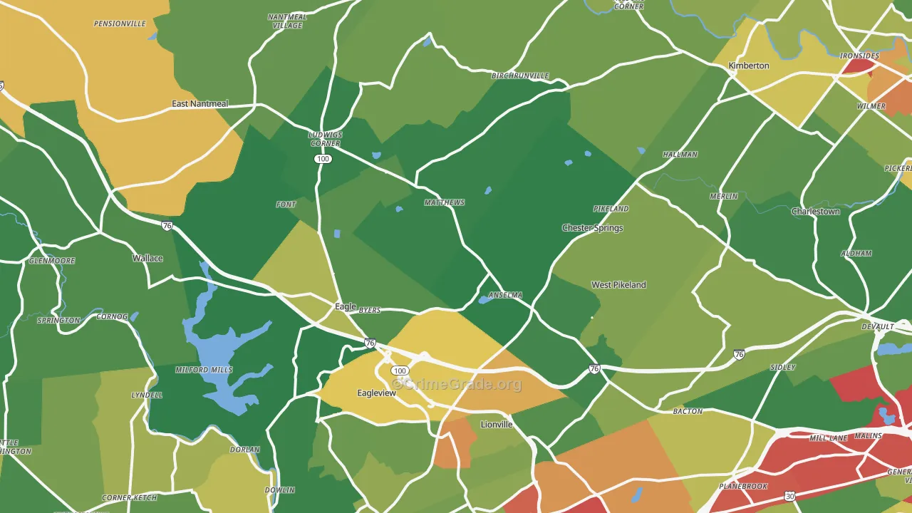 Chester Springs, PA Map of Theft Rates