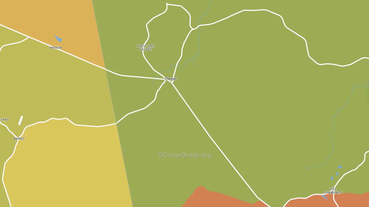 Chester, TX Map of Theft Rates