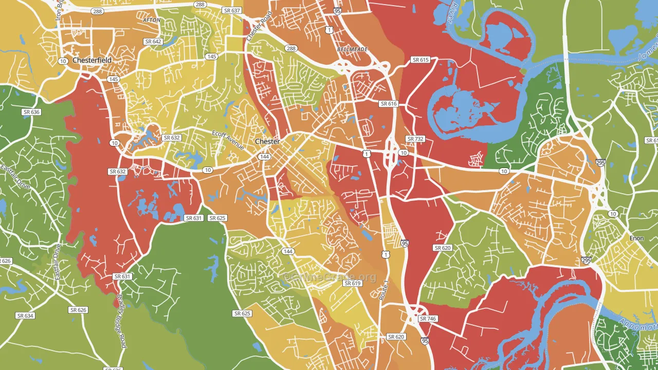 Chester, VA Map of Theft Rates