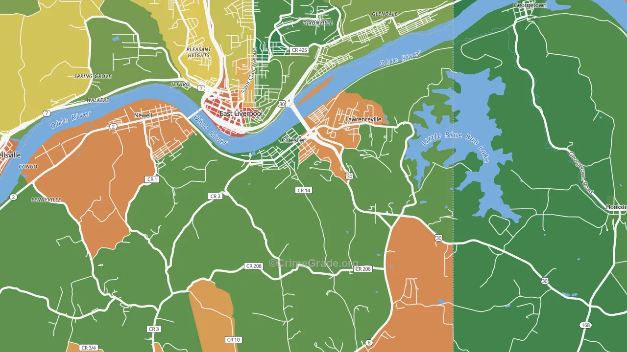 Chester, WV Map of Theft Rates