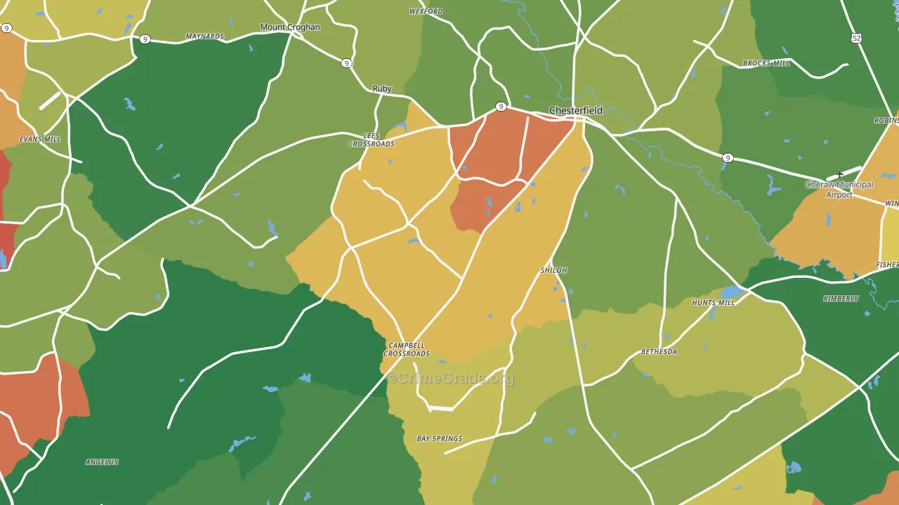 Chesterfield County, SC Map of Theft Rates
