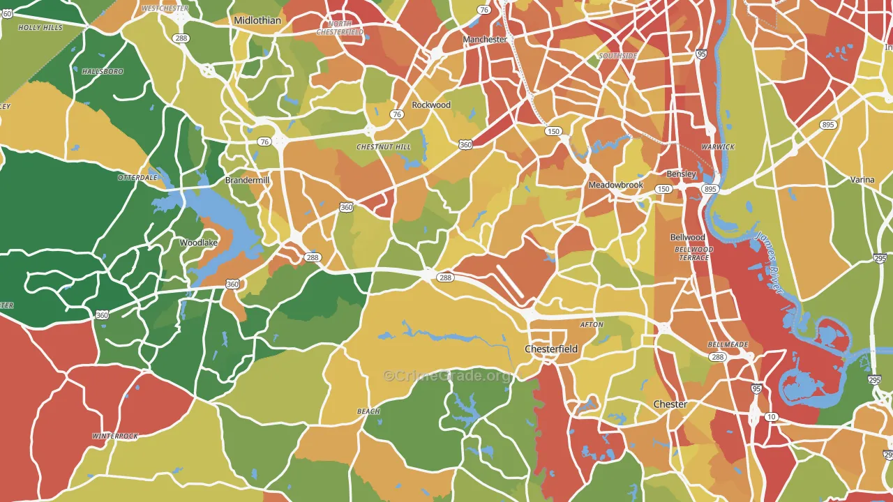Chesterfield County, VA Map of Theft Rates