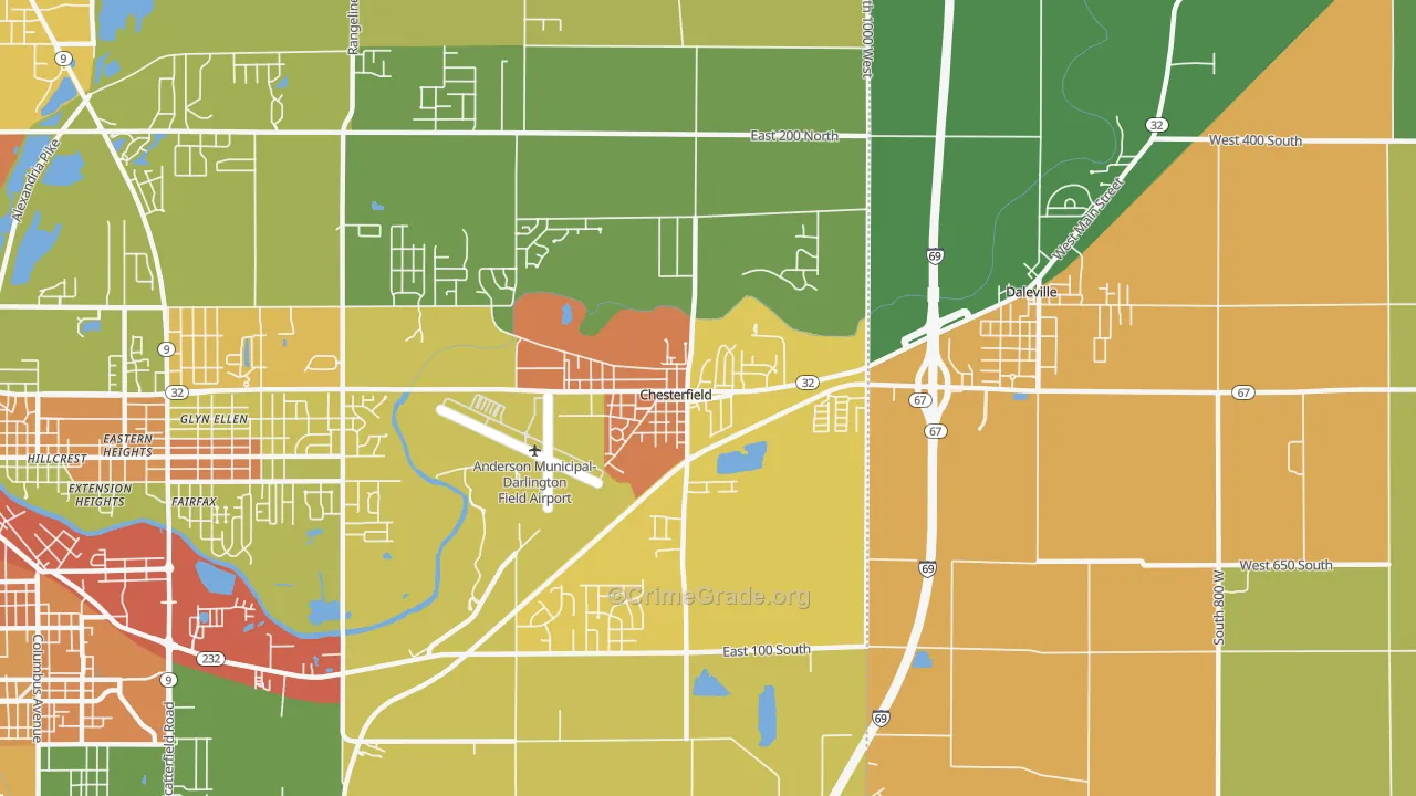Chesterfield, IN Map of Theft Rates