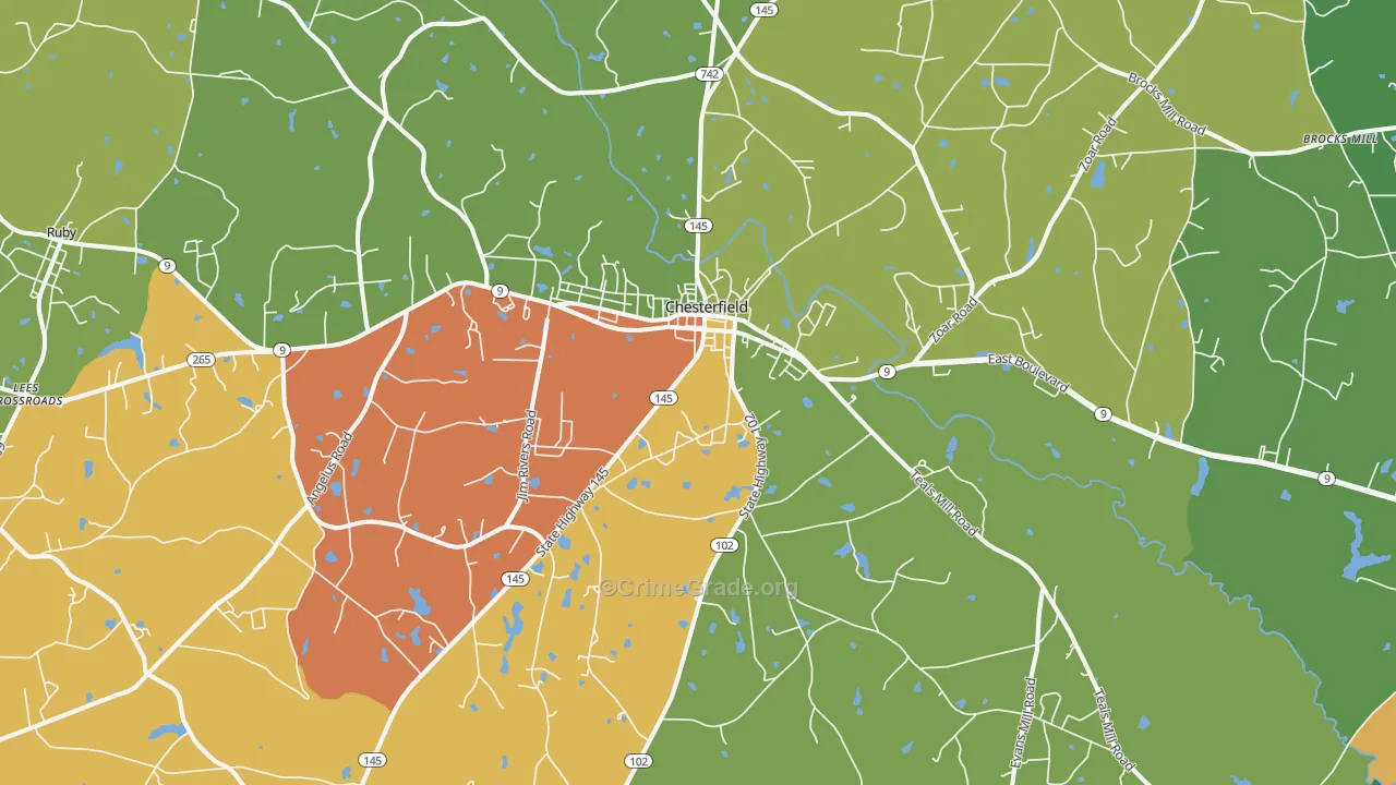 Chesterfield, SC Map of Theft Rates