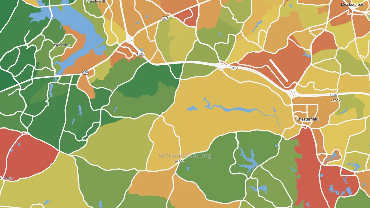 Chesterfield, VA Map of Theft Rates