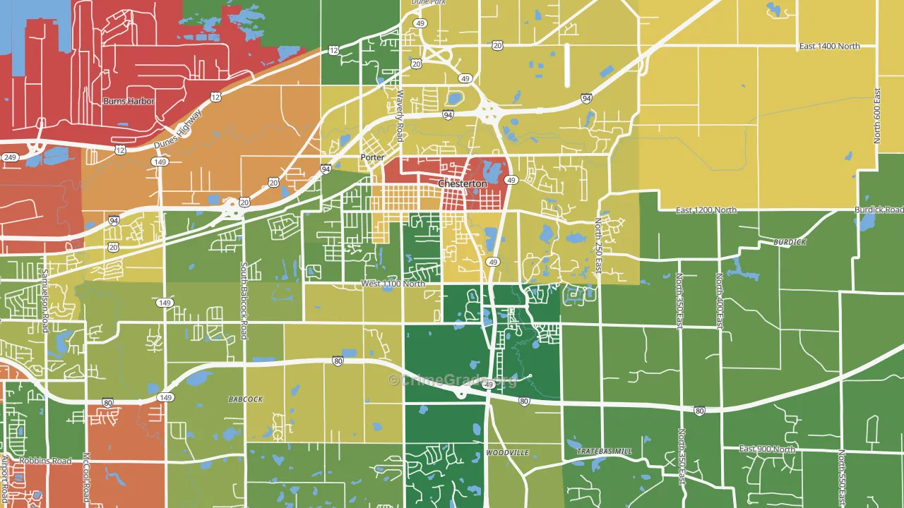 Chesterton, IN Map of Theft Rates