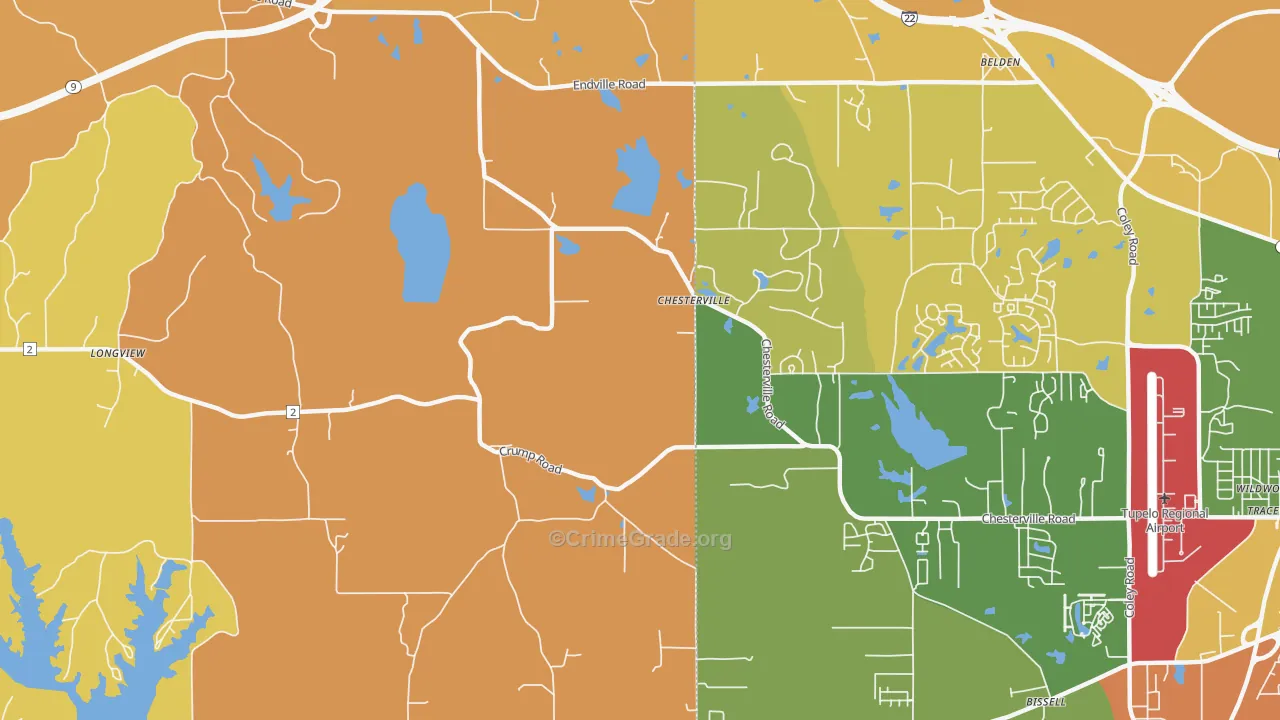 Chesterville, MS Map of Theft Rates
