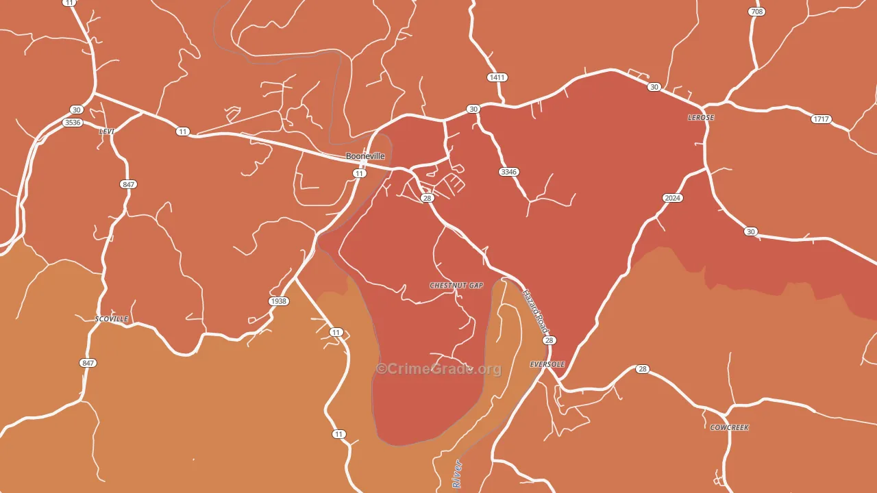 Chestnut Gap, KY Map of Theft Rates