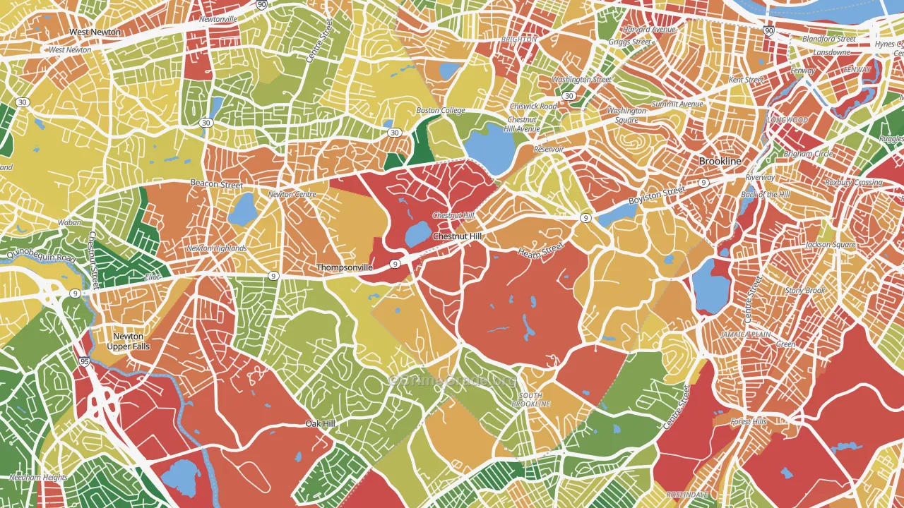 Chestnut Hill, MA Map of Theft Rates