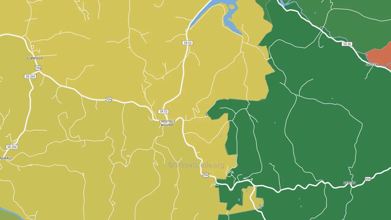 Chestnut Mound, TN Map of Theft Rates