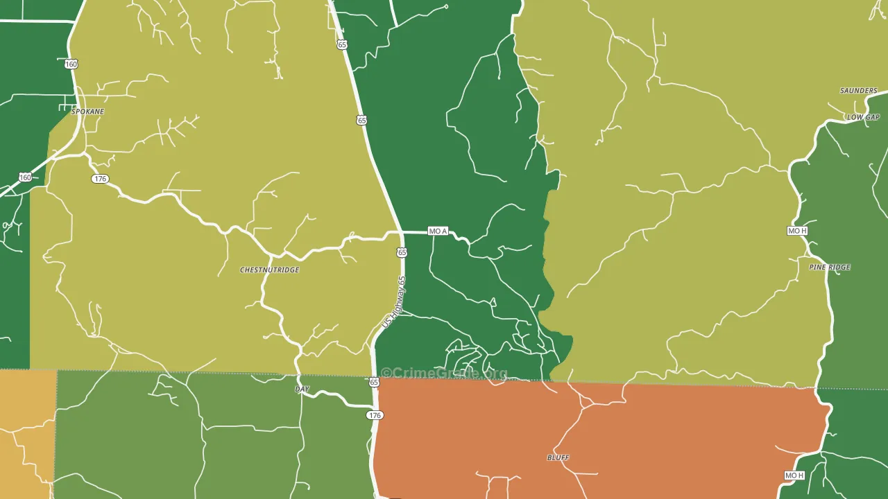 Chestnutridge, MO Map of Theft Rates