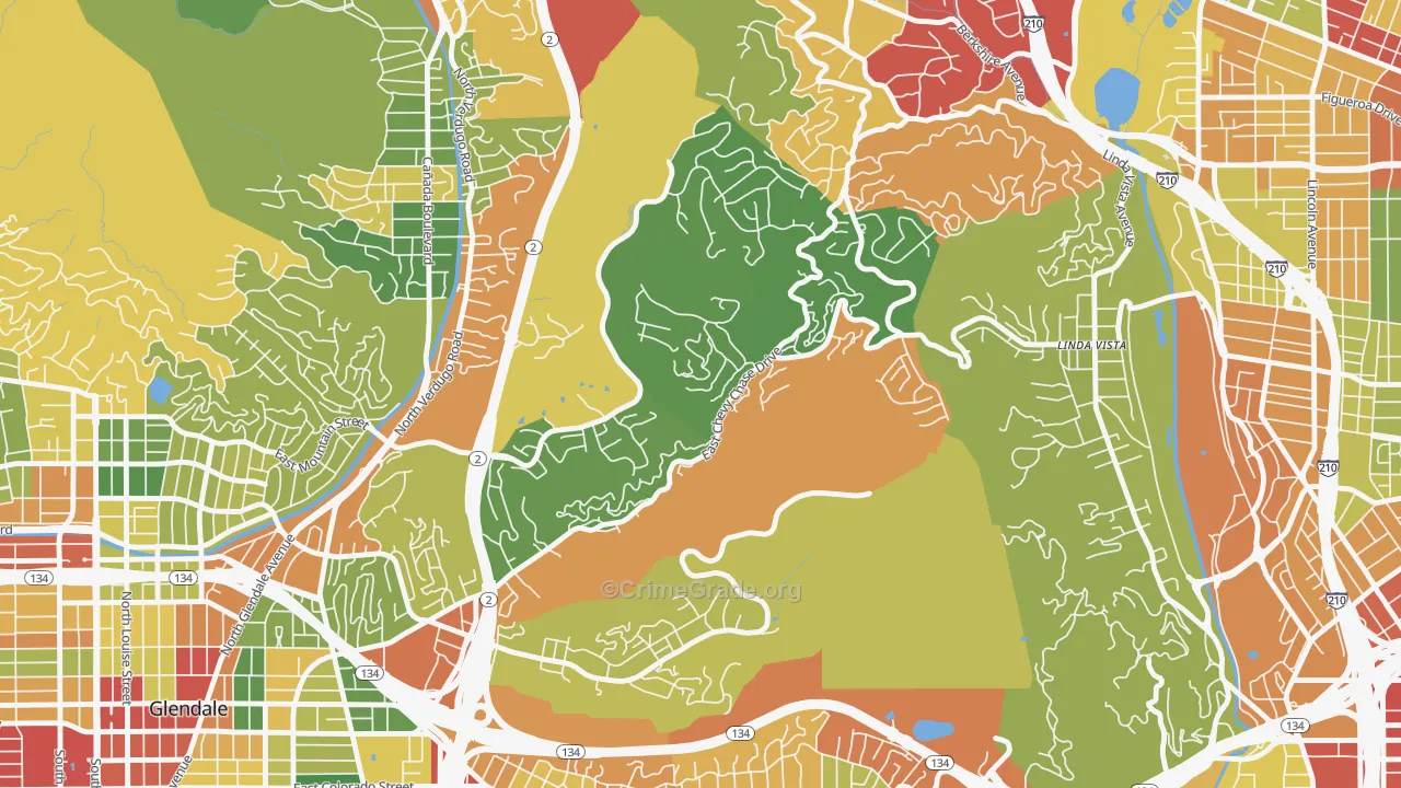 Chevy Chase, Glendale, CA Map of Theft Rates