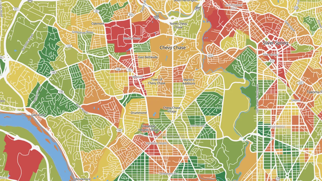 Chevy Chase, MD Map of Theft Rates