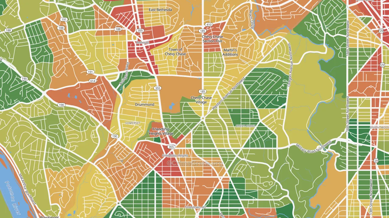 Chevy Chase Village, MD Map of Theft Rates