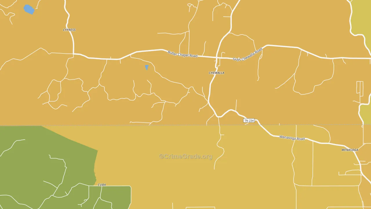 Chewalla, TN Map of Theft Rates