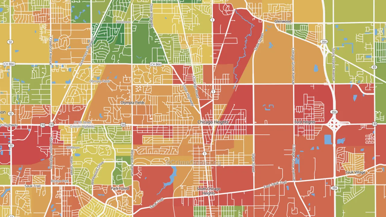 Chicago Heights, IL Map of Theft Rates