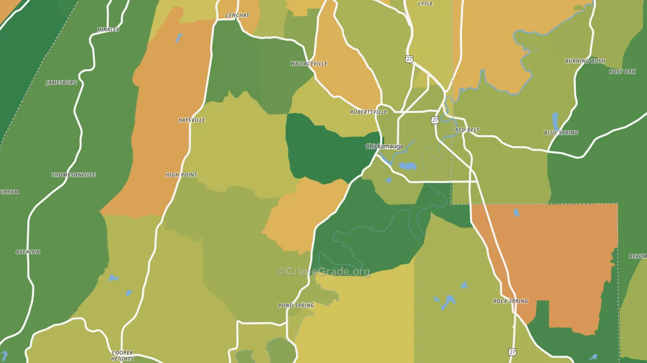 Chickamauga, GA Map of Theft Rates