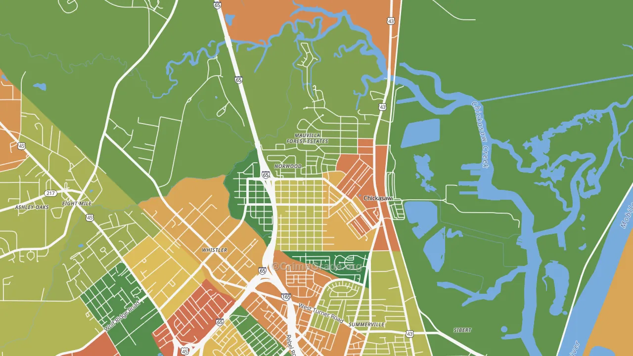 Chickasaw, AL Map of Theft Rates