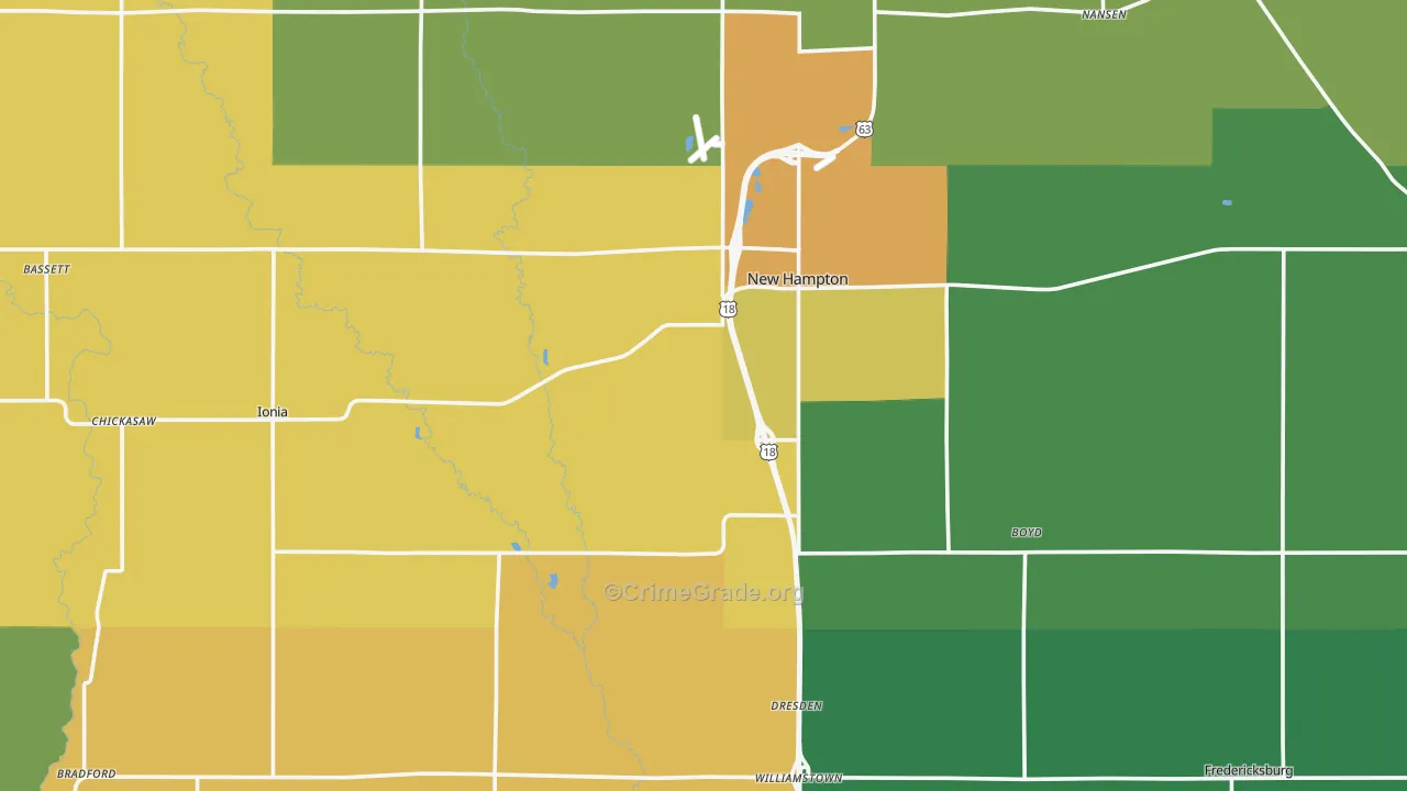 Chickasaw County, IA Map of Theft Rates