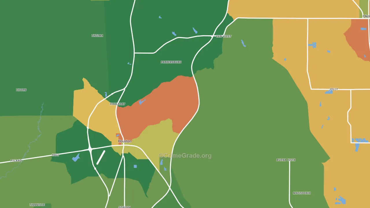 Chickasaw County, MS Map of Theft Rates