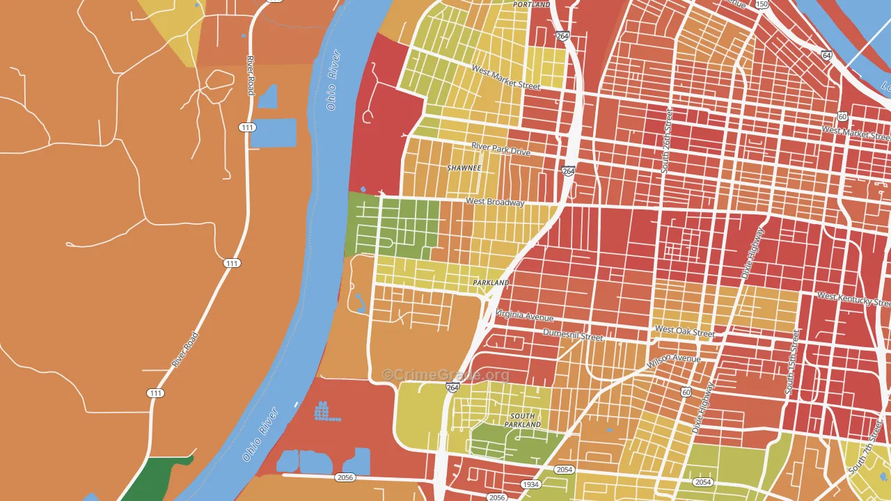 Chickasaw, Louisville, KY Map of Theft Rates