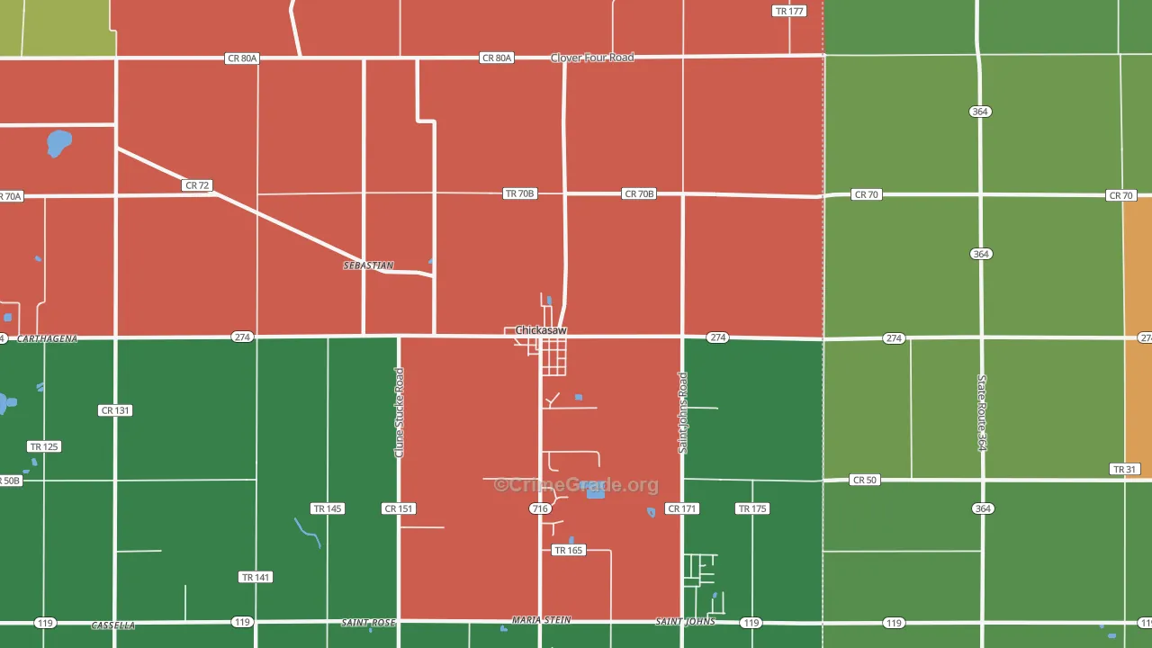 Chickasaw, OH Map of Theft Rates