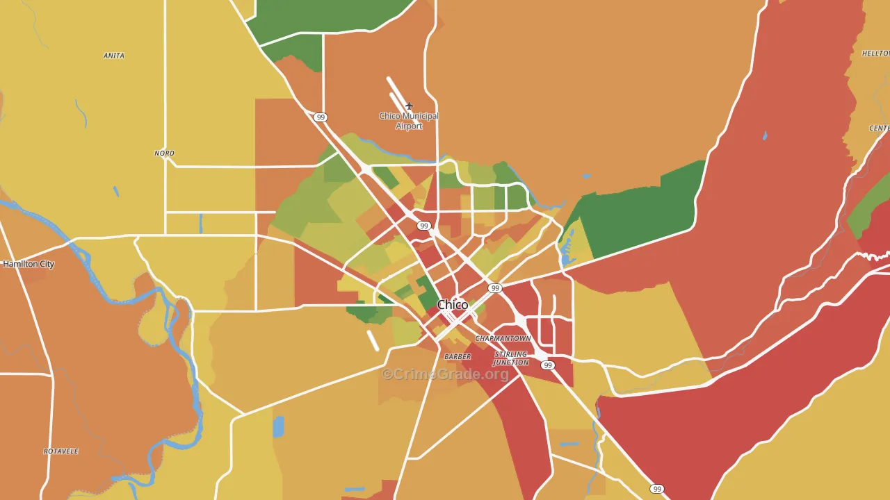 Chico, CA Map of Theft Rates