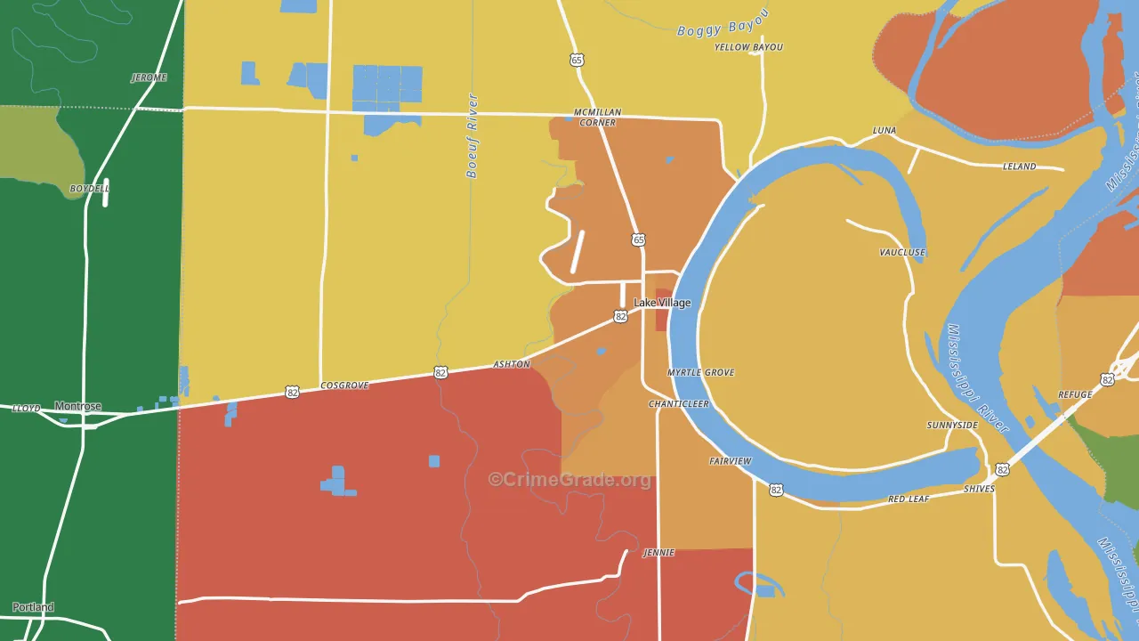 Chicot County, AR Map of Theft Rates