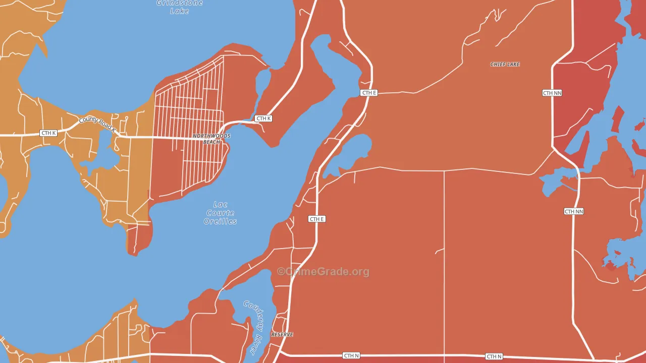 Chief Lake, WI Map of Theft Rates