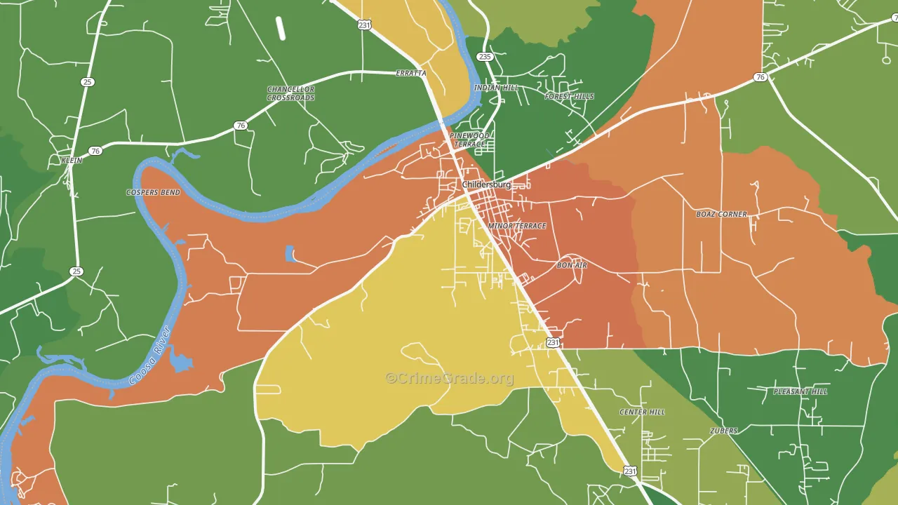 Childersburg, AL Map of Theft Rates