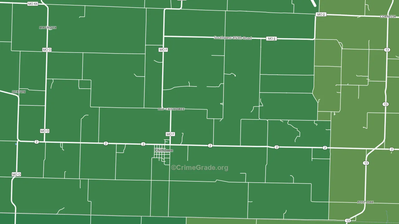 Chilhowee, MO Map of Theft Rates