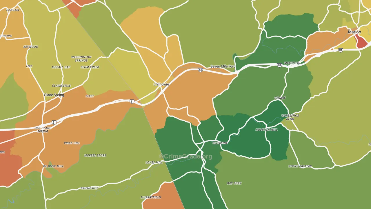 Chilhowie, VA Map of Theft Rates