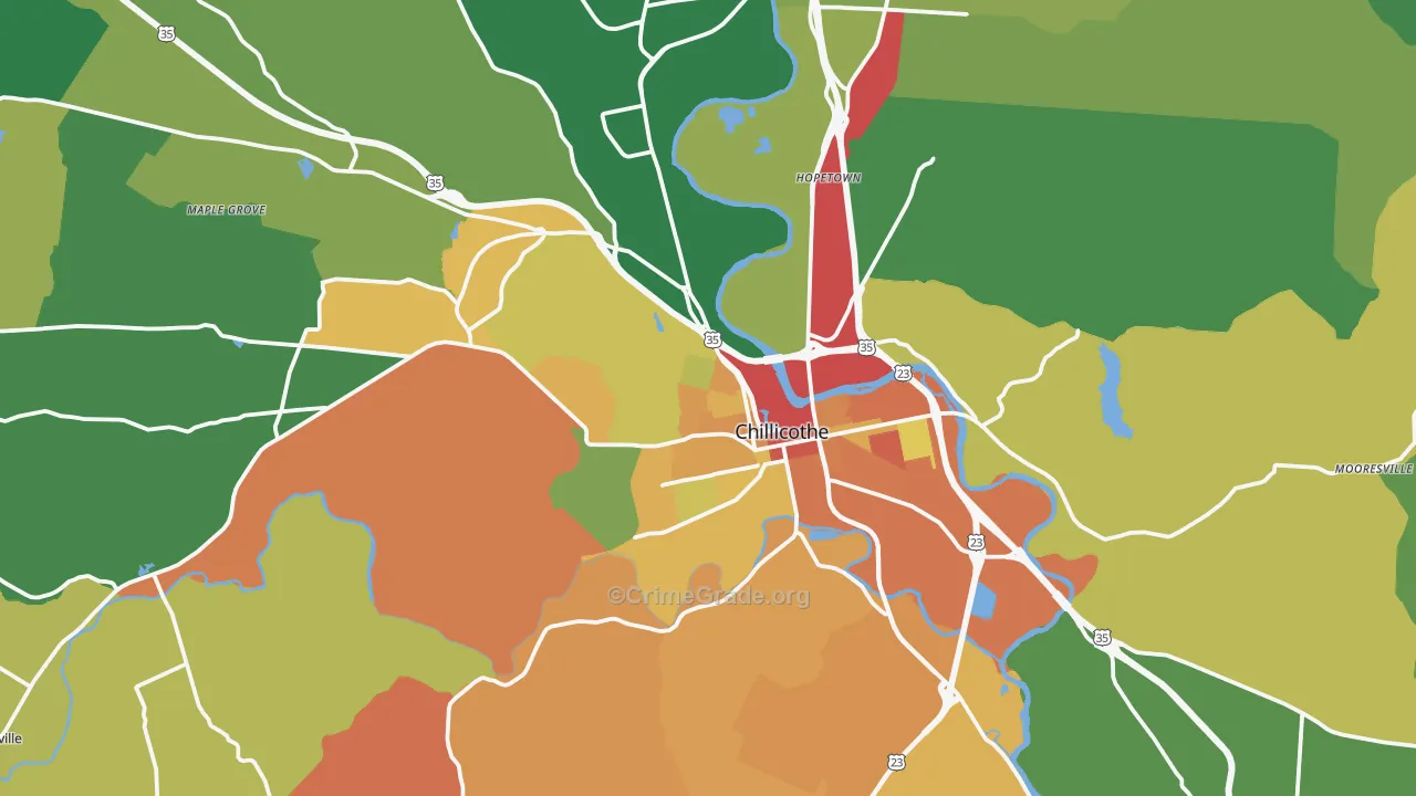 Chillicothe, OH Map of Theft Rates