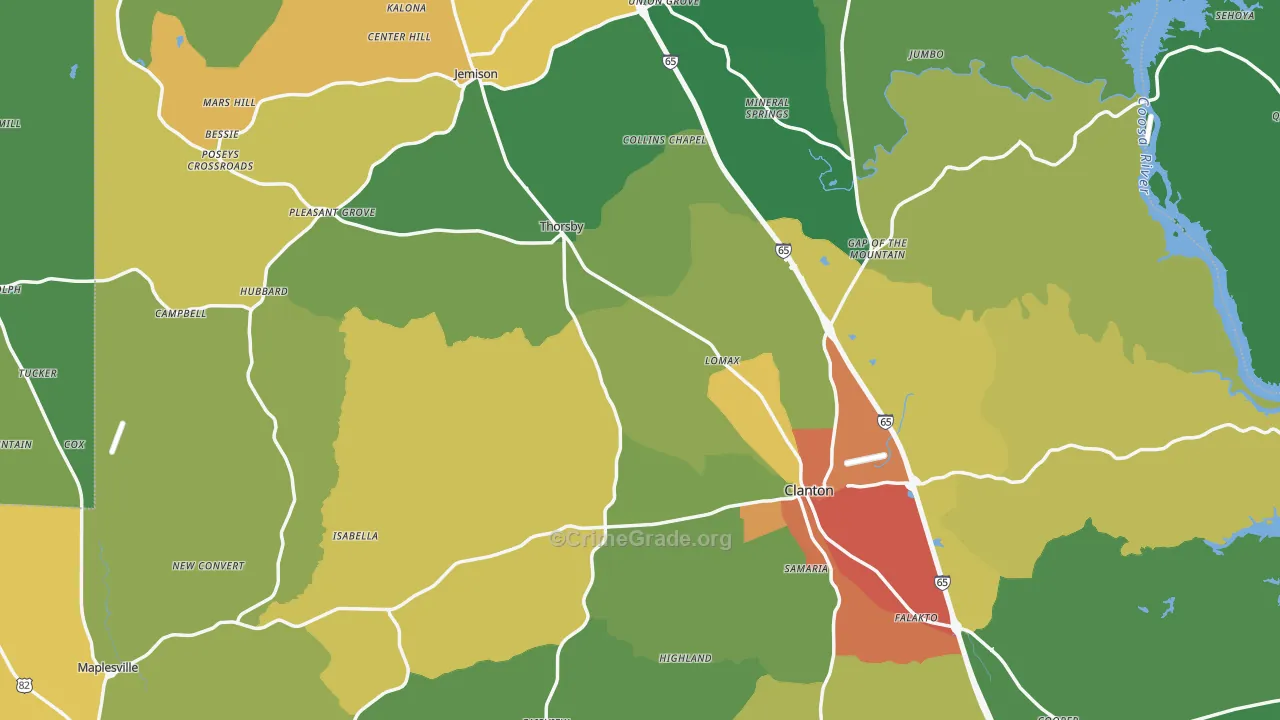 Chilton County, AL Map of Theft Rates