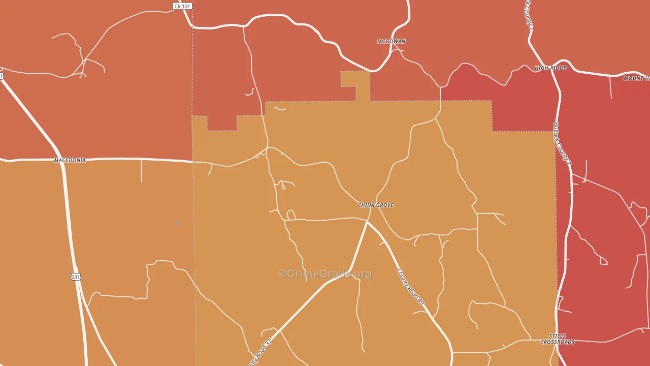 China Grove, AL Map of Theft Rates