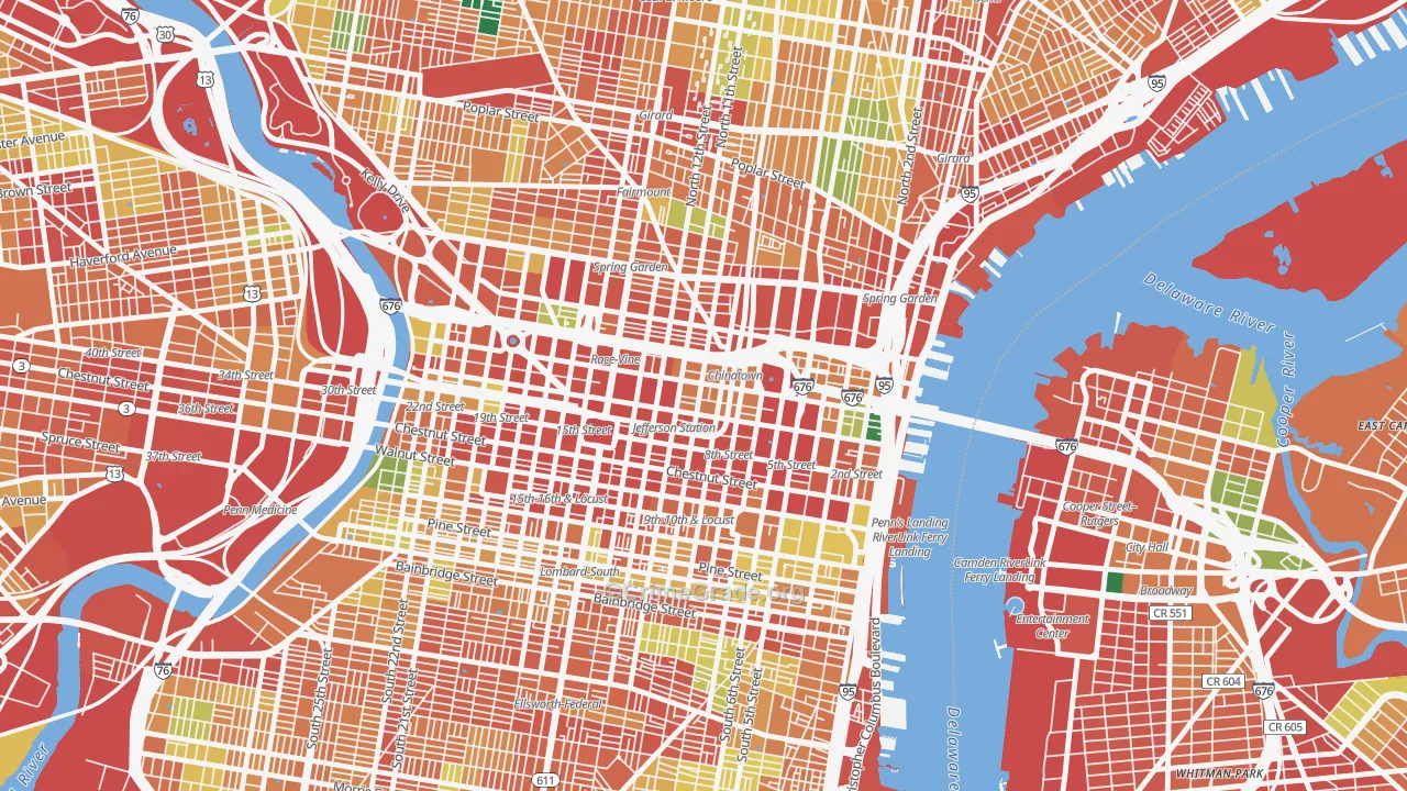 Chinatown, Philadelphia, PA Map of Theft Rates