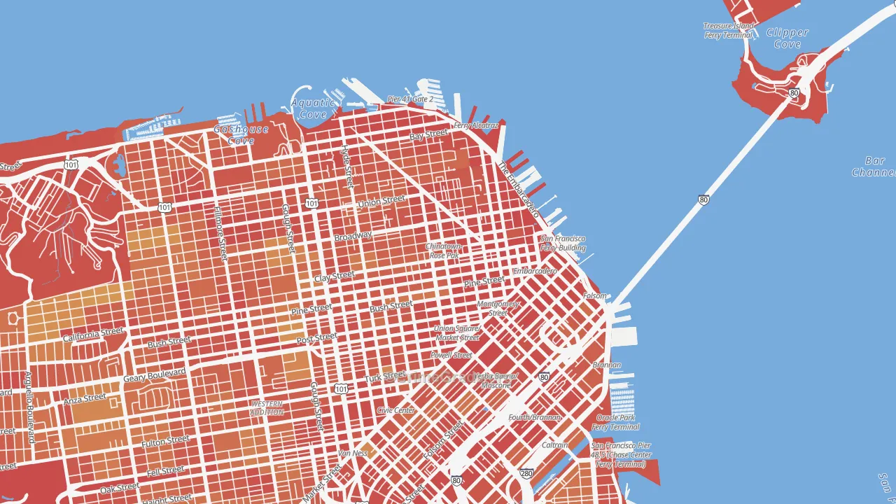 Chinatown-San Francisco, San Francisco, CA Map of Theft Rates