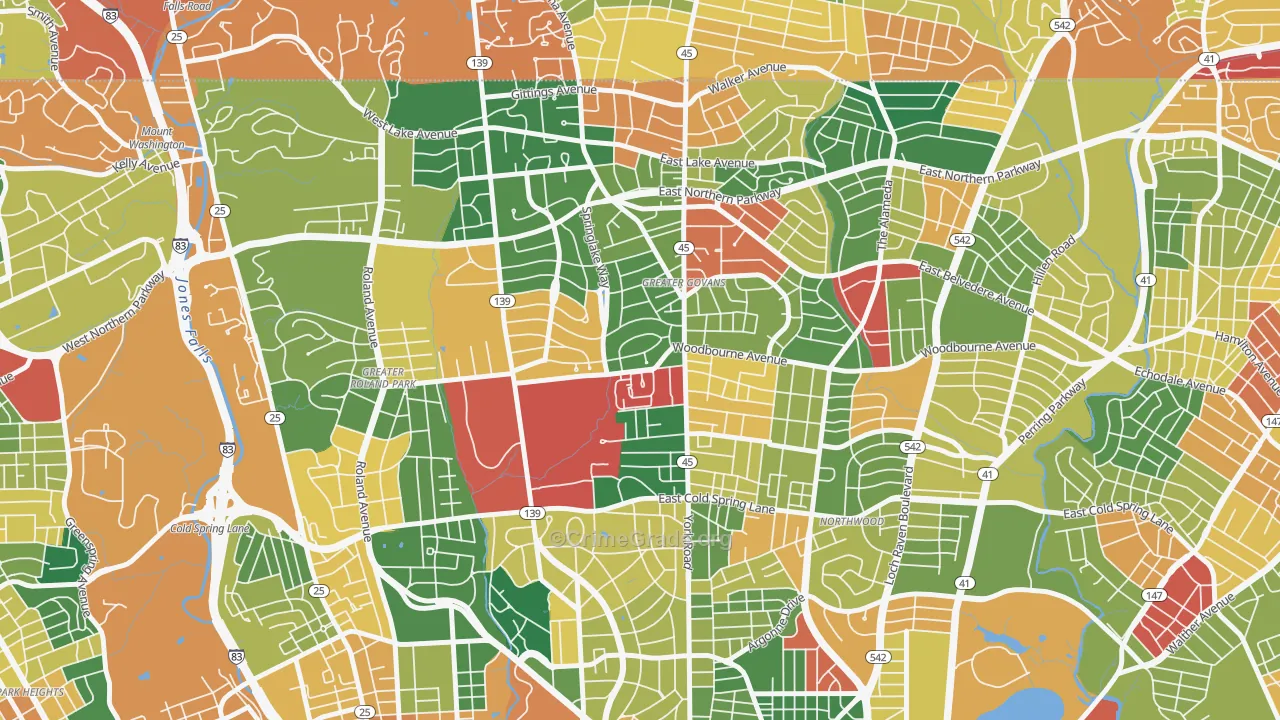 Chinquapin Park-Belvedere, Baltimore, MD Map of Theft Rates