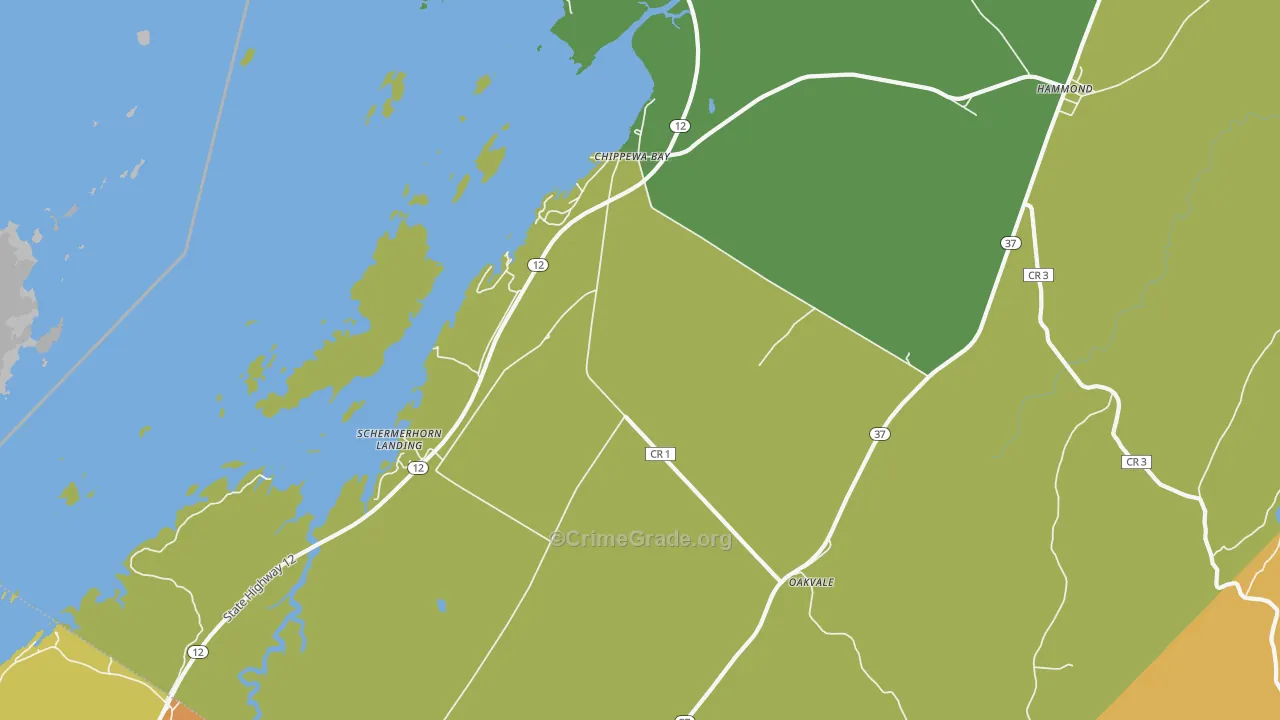 Chippewa Bay, NY Map of Theft Rates