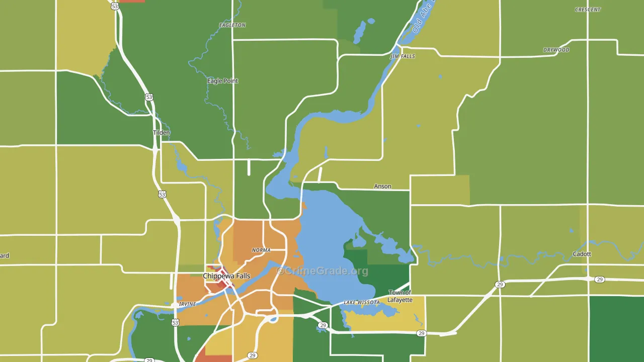Chippewa County, WI Map of Theft Rates
