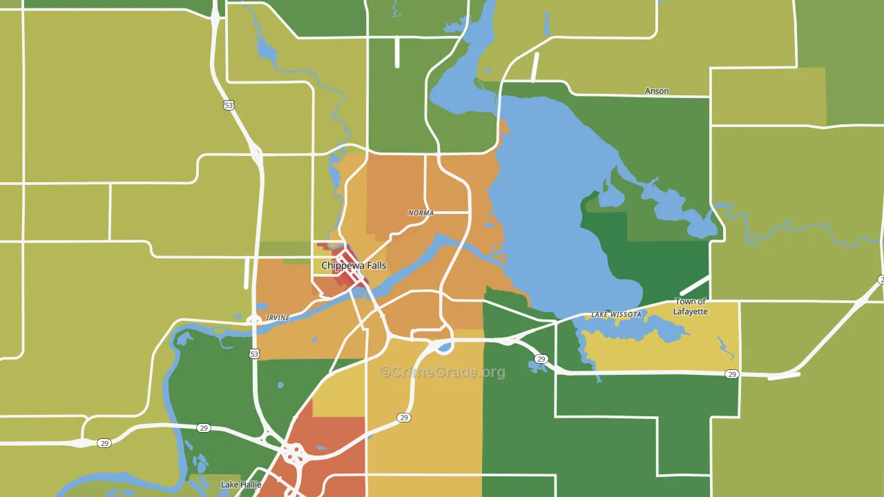Chippewa Falls, WI Map of Theft Rates
