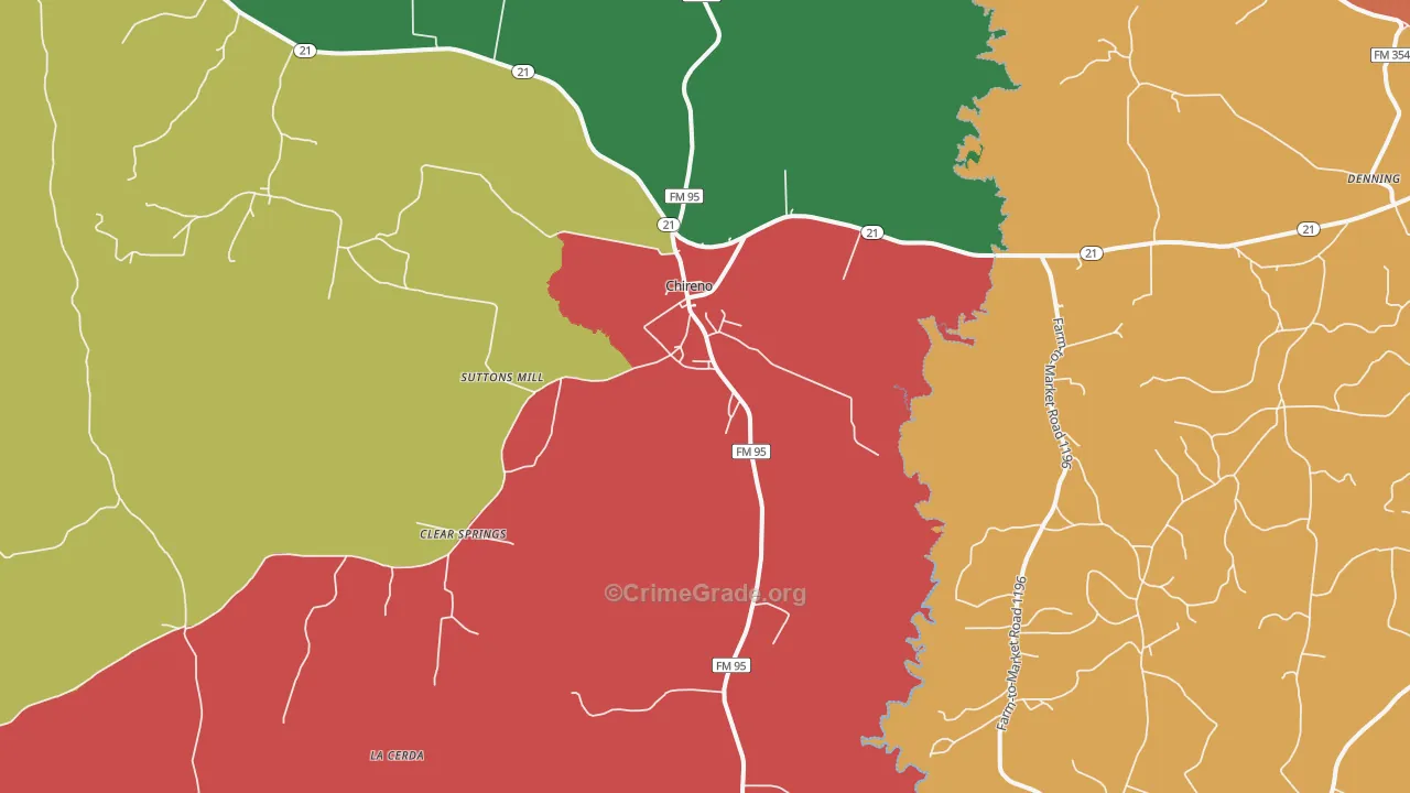 Chireno, TX Map of Theft Rates