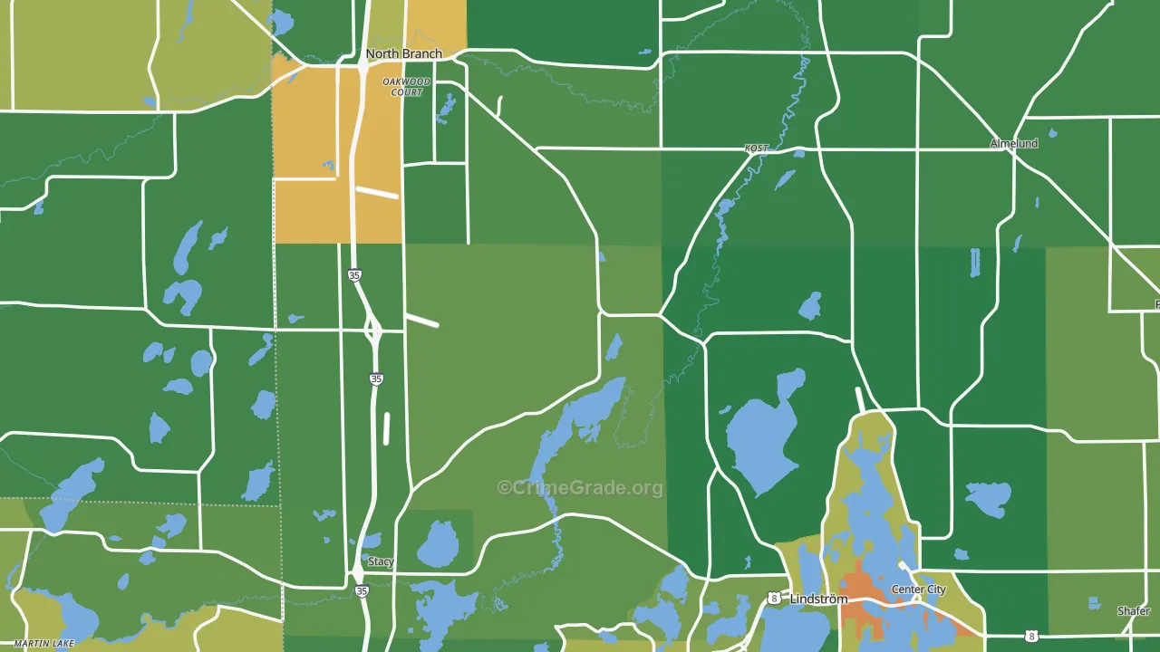 Chisago County, MN Map of Theft Rates