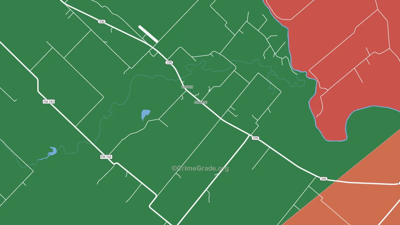 Choate, TX Map of Theft Rates